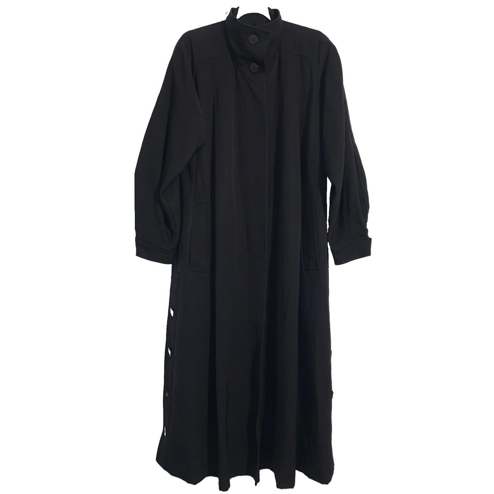 Sanyo Carol Cohen Black Wool Maxi Trench Coat Black Women's 6 VTG Quiet Luxury